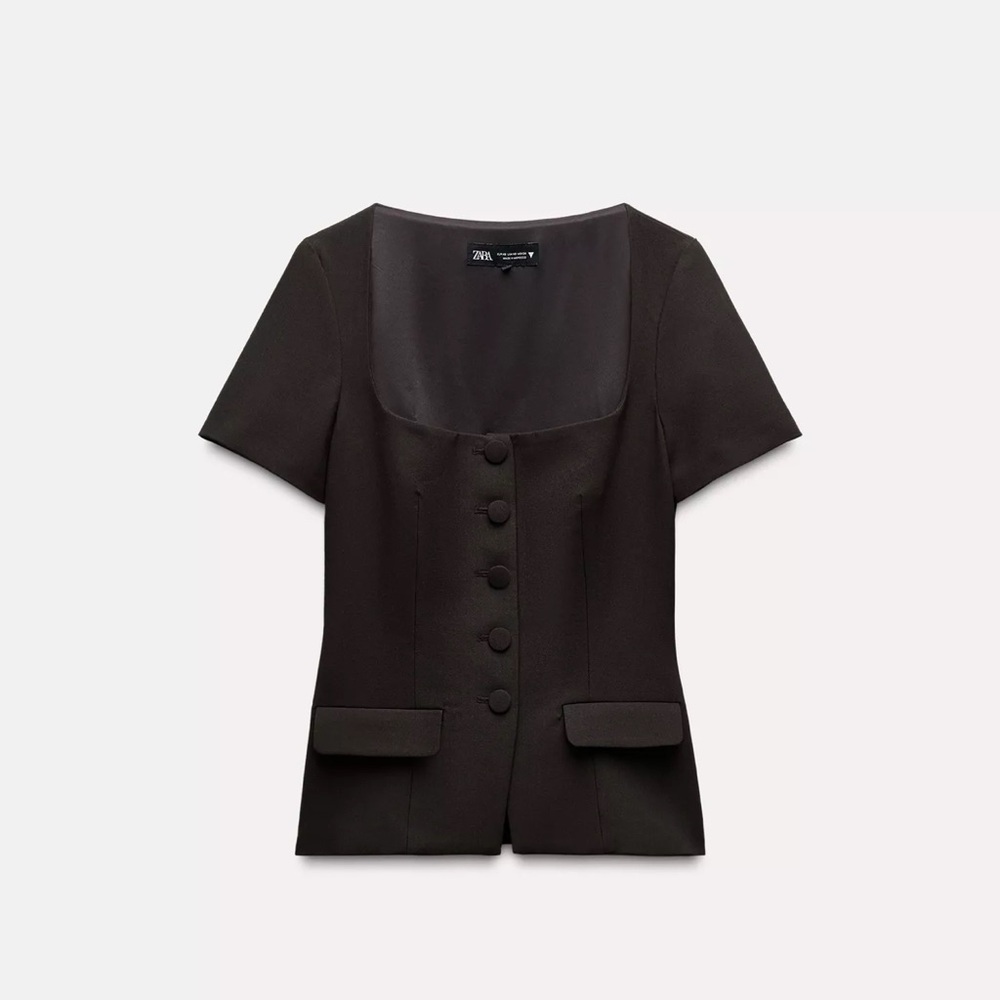 Zara Buttoned Square Neck Top